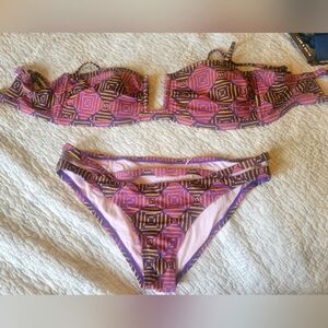 Urban Outfitters Out From Under Geometric Pink and Brown Bikini Set